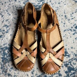 Pikolinos Sandals Womens 40 P. Vallarta T Straps Brown Leather Casual Brandy